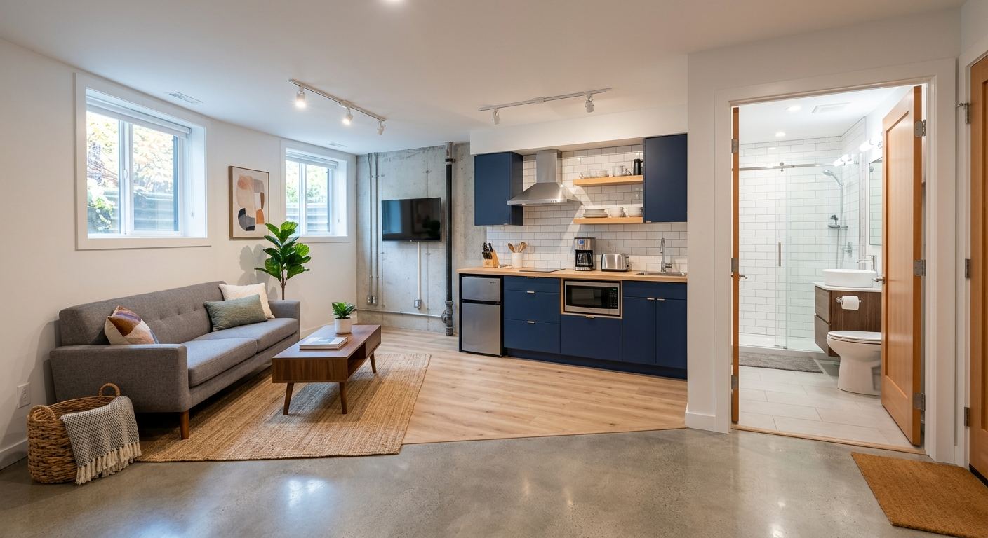 Finished basement in Cameron — open concept design