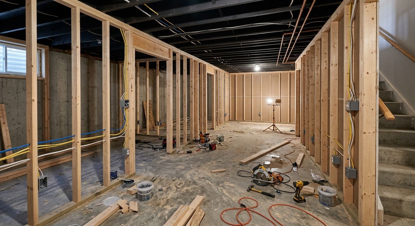 Basement renovation in Crofton, British Columbia
